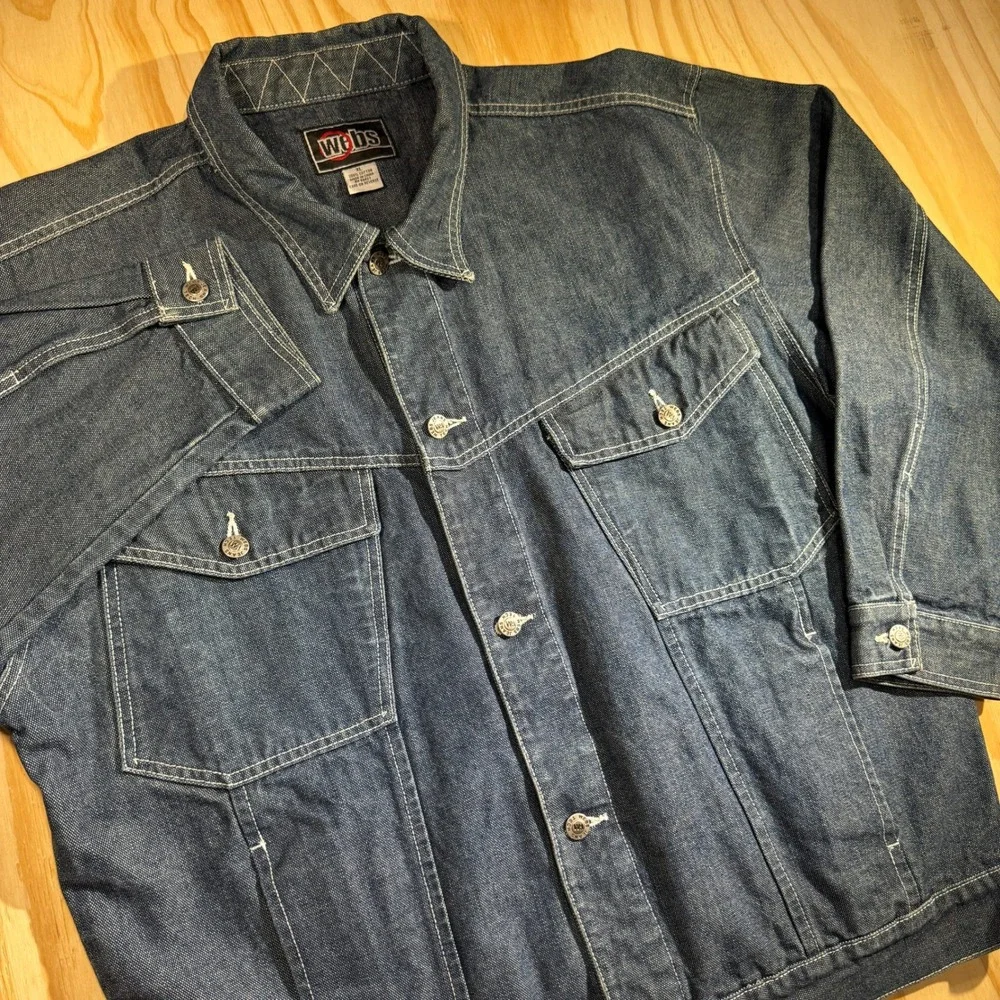 Webs Jeans Tech Men's XL Blue Denim Jacket Vintage Style Contrast Stitch Cotton